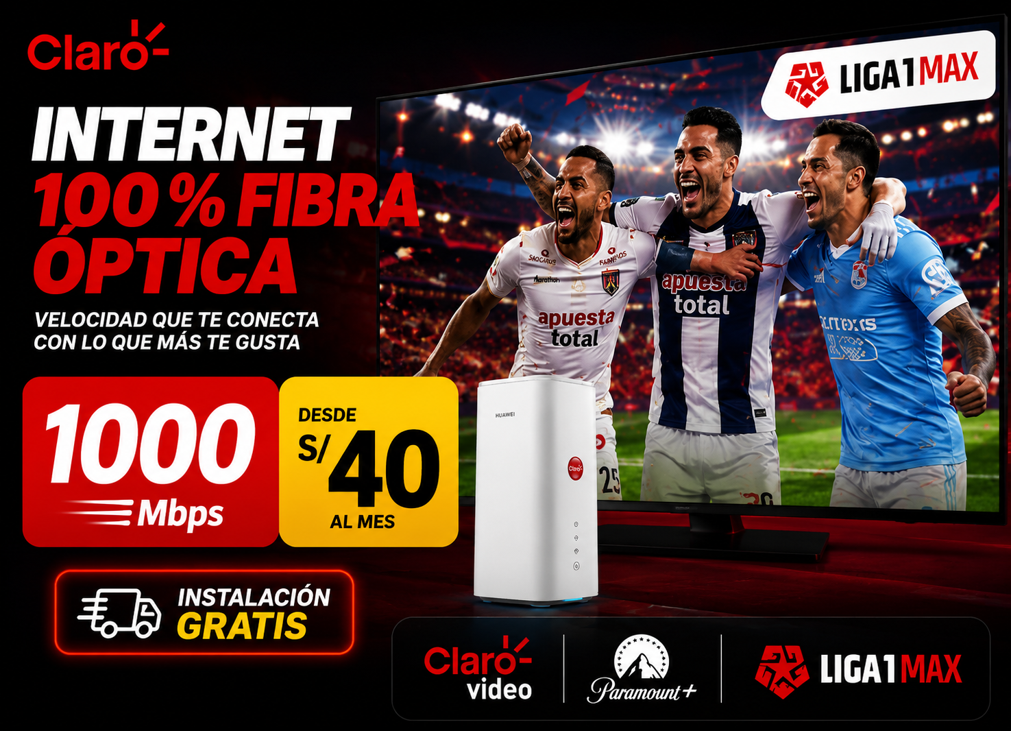 Internet fibra óptica con entretenimiento y fútbol